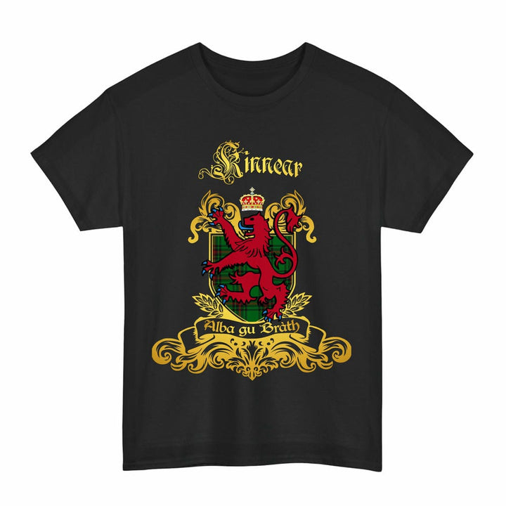 Scottish Kinnear Clan Tartan Lion Rampant of Scotland T-Shirt Tartan Plaid Black Color