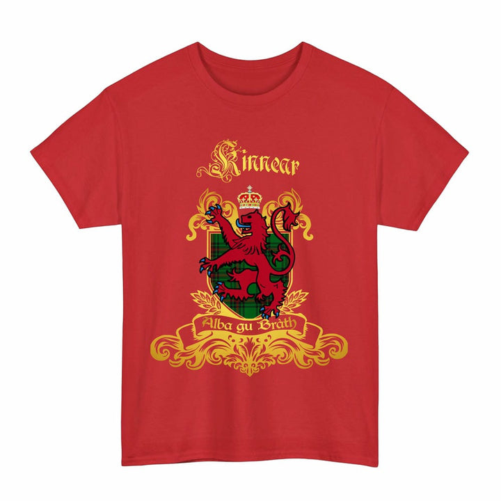 Scottish Kinnear Clan Tartan Lion Rampant of Scotland T-Shirt Tartan Plaid Red Color