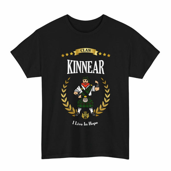 Scottish Kinnear Clan Tartan T-Shirt - Motto Scotsman Tartan Plaid Black Color
