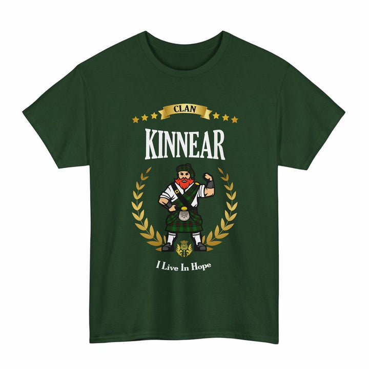 Scottish Kinnear Clan Tartan T-Shirt - Motto Scotsman Tartan Plaid Forest Green Color