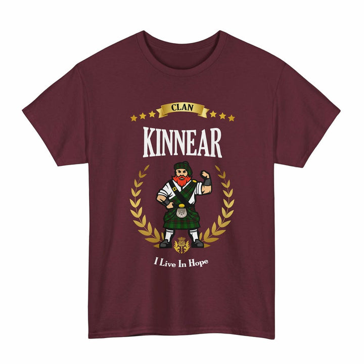 Scottish Kinnear Clan Tartan T-Shirt - Motto Scotsman Tartan Plaid Maroon Color