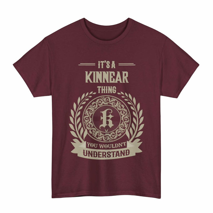 Scottish Kinnear Clan Tartan T-Shirt - Vintage Family Name Tartan Plaid Maroon Color