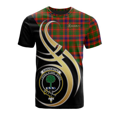 Scottish Kinninmont Clan Crest Tartan T-Shirt Believe in Me Front Side Tartan Plaid