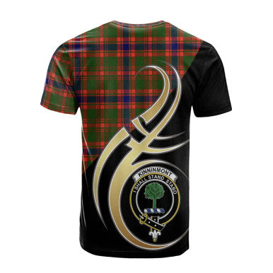 Scottish Kinninmont Clan Crest Tartan T-Shirt Believe in Me Back Side Tartan Plaid