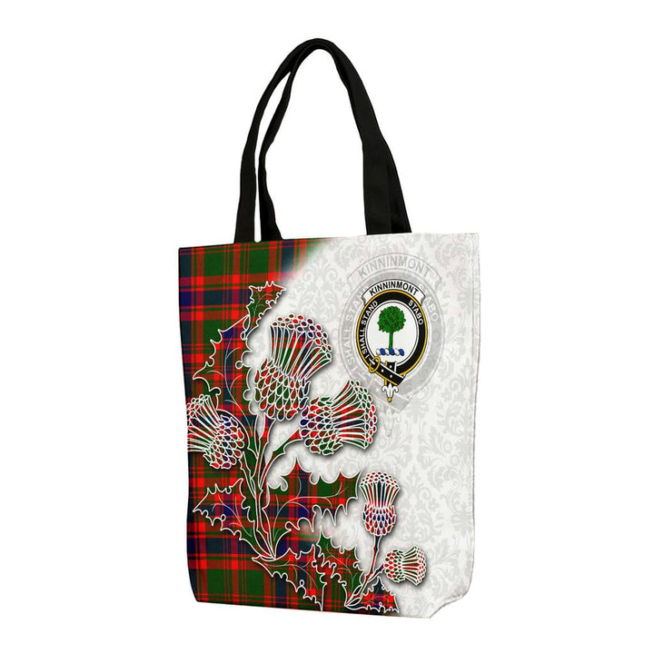 Scottish Kinninmont Clan Tartan Canvas Bag With Shoulder Straps - Thistle Flowers Style Tartan Plaid 1