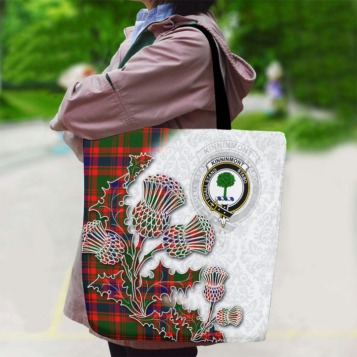 Scottish Kinninmont Clan Tartan Canvas Bag With Shoulder Straps - Thistle Flowers Style Tartan Plaid 2
