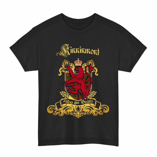 Scottish Kinninmont Clan Tartan Lion Rampant of Scotland T-Shirt Tartan Plaid Black Color