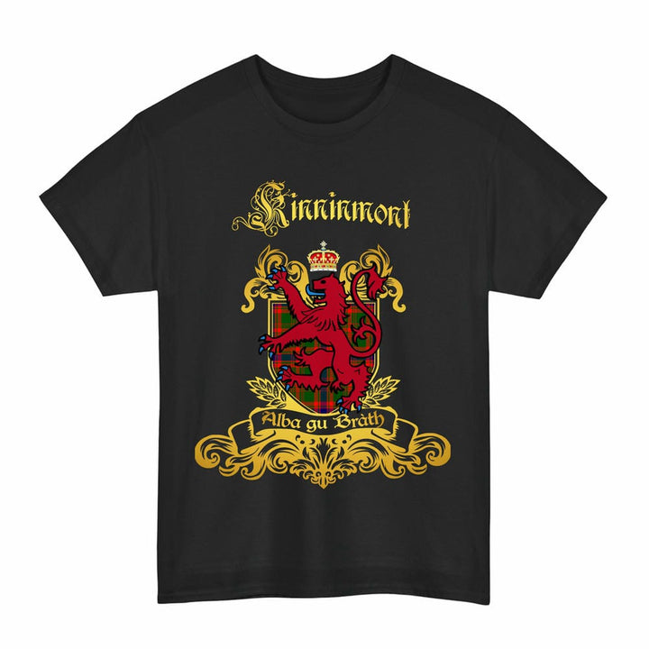 Scottish Kinninmont Clan Tartan Lion Rampant of Scotland T-Shirt Tartan Plaid Black Color
