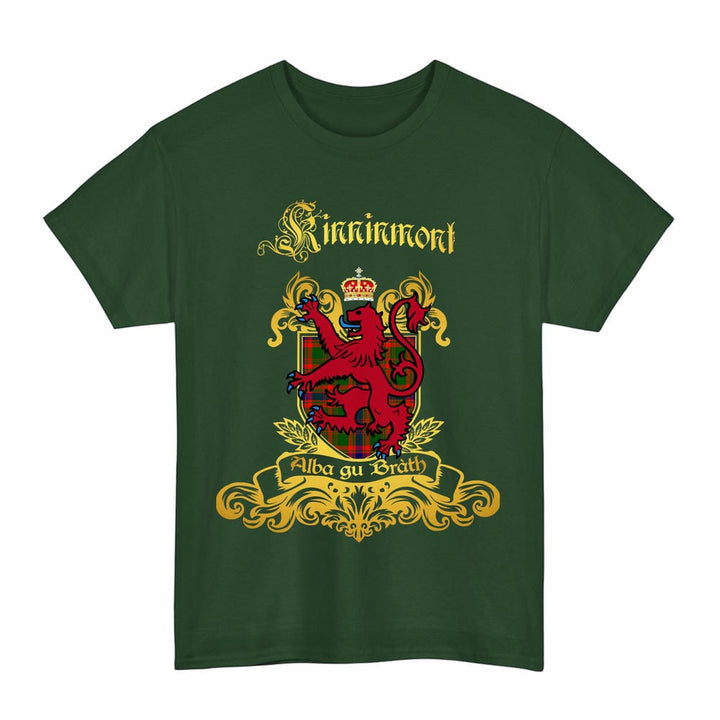 Scottish Kinninmont Clan Tartan Lion Rampant of Scotland T-Shirt Tartan Plaid Forest Green Color