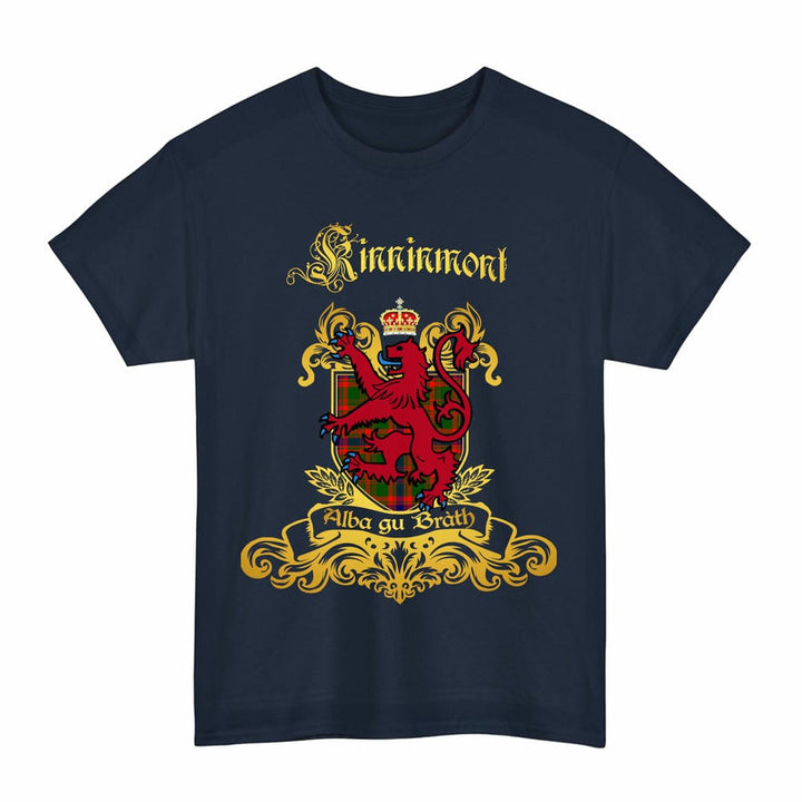 Scottish Kinninmont Clan Tartan Lion Rampant of Scotland T-Shirt Tartan Plaid Navy Color