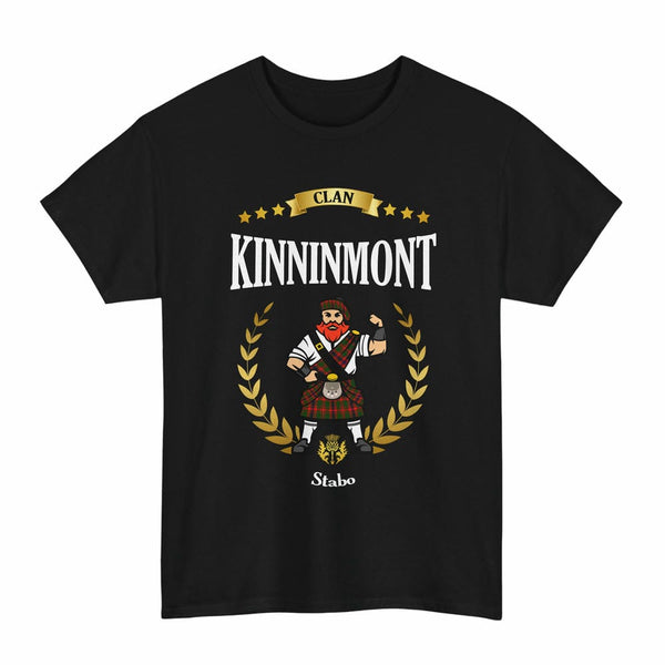 Scottish Kinninmont Clan Tartan T-Shirt - Motto Scotsman Tartan Plaid Black Color