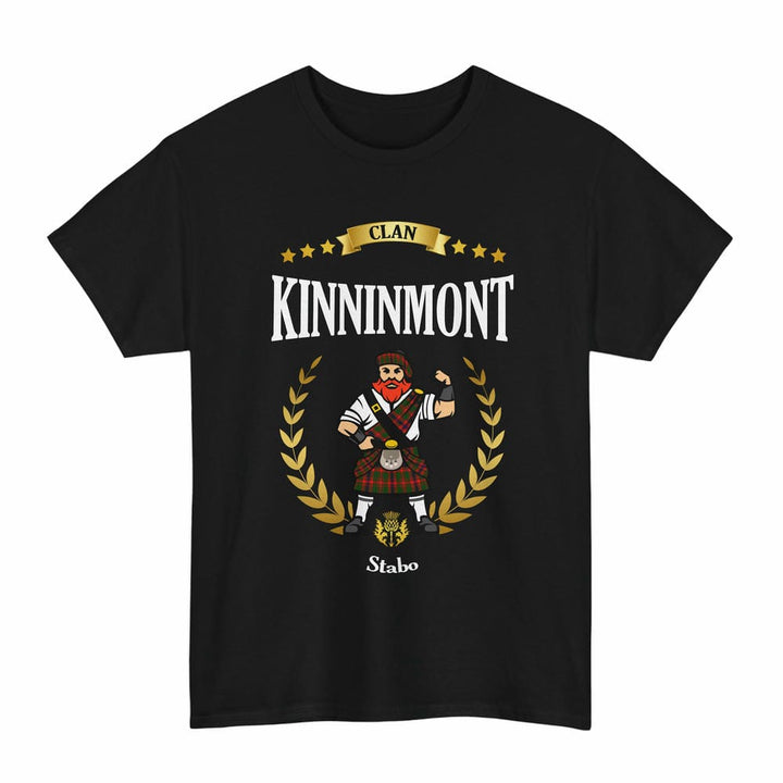 Scottish Kinninmont Clan Tartan T-Shirt - Motto Scotsman Tartan Plaid Black Color