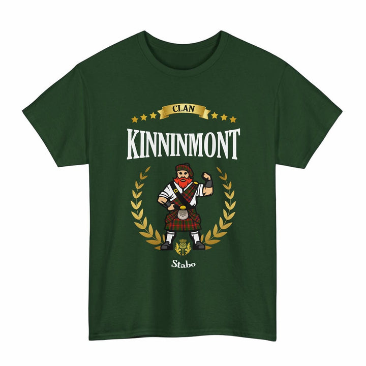 Scottish Kinninmont Clan Tartan T-Shirt - Motto Scotsman Tartan Plaid Forest Green Color