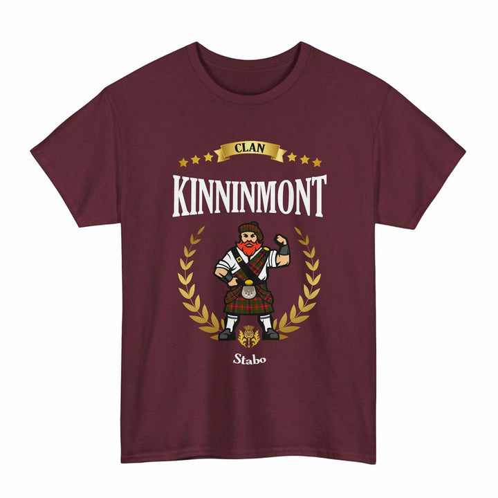 Scottish Kinninmont Clan Tartan T-Shirt - Motto Scotsman Tartan Plaid Maroon Color