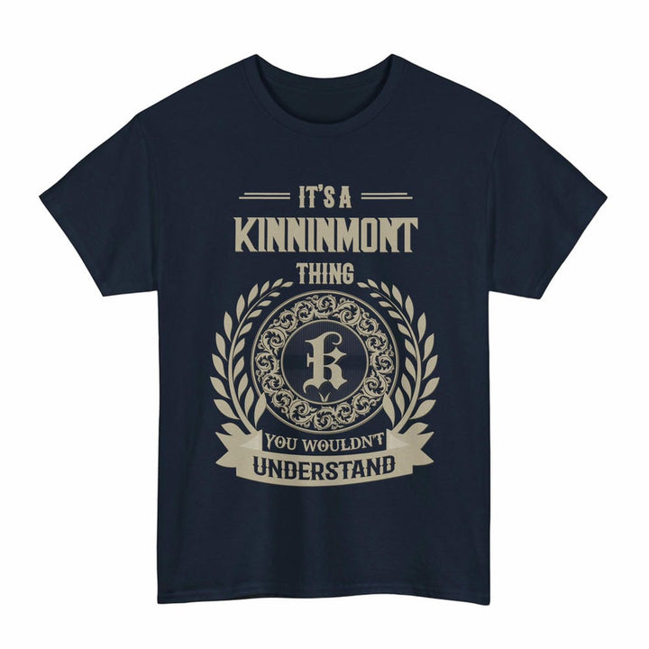 Scottish Kinninmont Clan Tartan T-Shirt - Vintage Family Name Tartan Plaid Navy Color