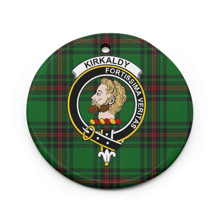 Scottish Kirkaldy Clan Crest Tartan Ceramic Ornament Circle Shape Tartan Plaid