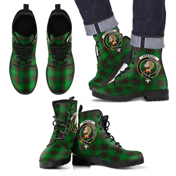 Scottish Kirkaldy Clan Crest Tartan Leather Boots