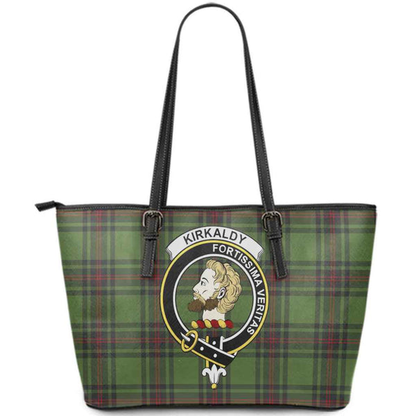 Scottish Kirkaldy Clan Crest Tartan Leather Tote Tartan Plaid