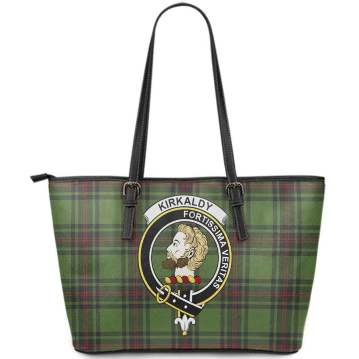 Scottish Kirkaldy Clan Crest Tartan Leather Tote Tartan Plaid