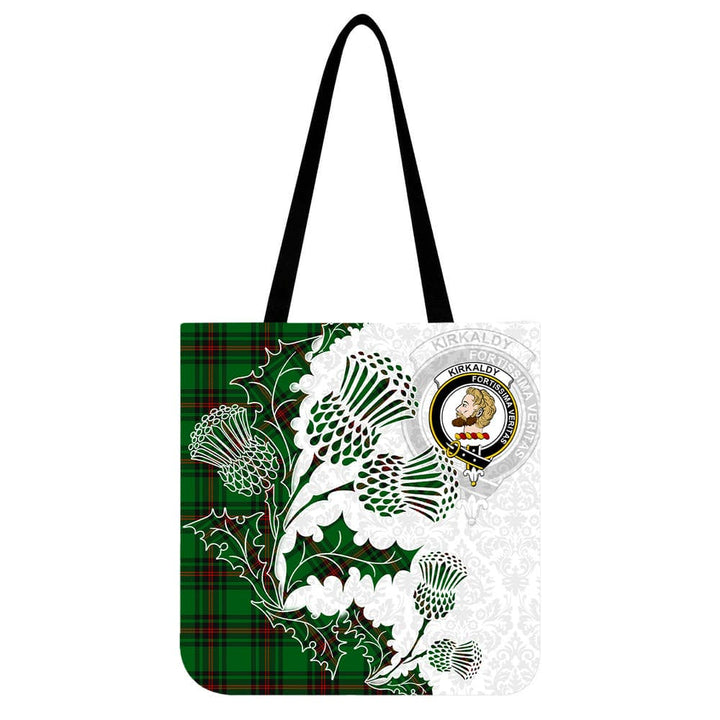 Scottish Kirkaldy Clan Crest Tartan Tote Bag - Thistle Flowers Style Tartan Plaid 1