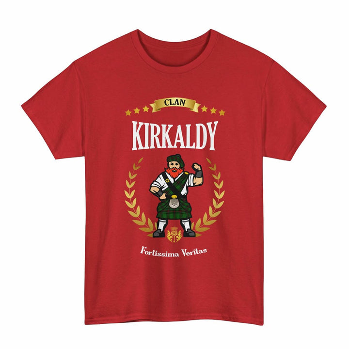 Scottish Kirkaldy Clan Tartan T-Shirt - Motto Scotsman Tartan Plaid Red Color