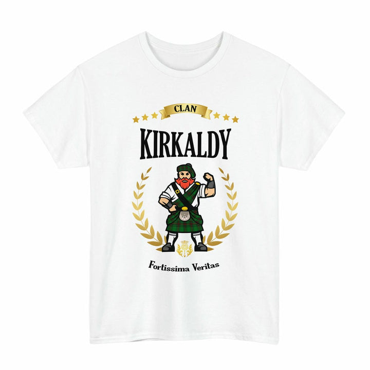 Scottish Kirkaldy Clan Tartan T-Shirt - Motto Scotsman Tartan Plaid White Color