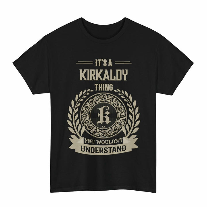 Scottish Kirkaldy Clan Tartan T-Shirt - Vintage Family Name Tartan Plaid Black Color
