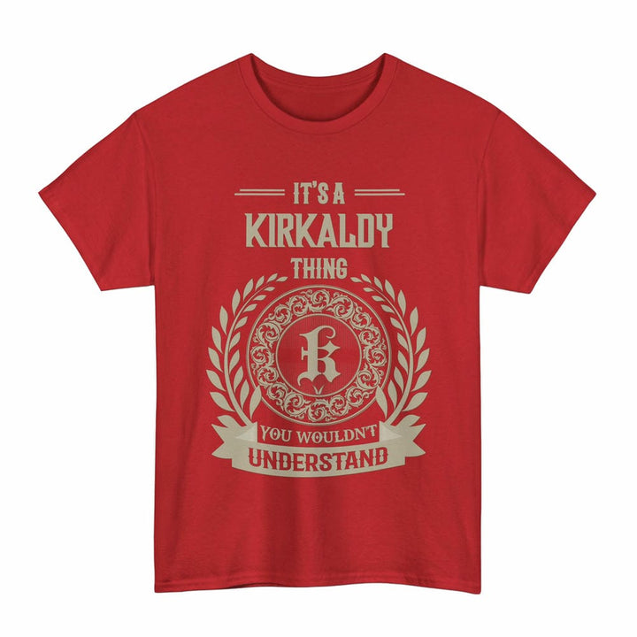 Scottish Kirkaldy Clan Tartan T-Shirt - Vintage Family Name Tartan Plaid Red Color