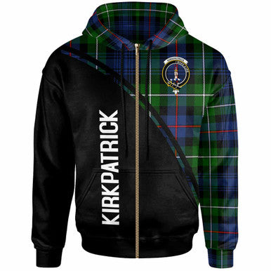 Scottish Kirkpatrick Clan Crest Tartan Curve Hoodie Zip-up Tartan Plaid