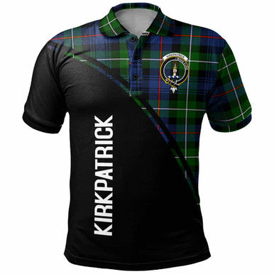 Scottish Kirkpatrick Clan Crest Tartan Curve Polo Shirt Front Side Tartan Plaid