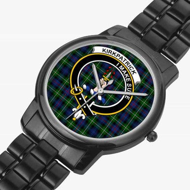 Scottish Kirkpatrick Clan Crest Tartan Folding Clasp Steel Quartz Watches Tartan Plaid Black 2