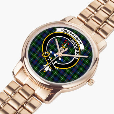 Scottish Kirkpatrick Clan Crest Tartan Folding Clasp Steel Quartz Watches Tartan Plaid Rose Gold 2