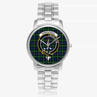 Scottish Kirkpatrick Clan Crest Tartan Folding Clasp Steel Quartz Watches Tartan Plaid Silver 1