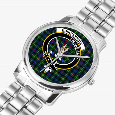 Scottish Kirkpatrick Clan Crest Tartan Folding Clasp Steel Quartz Watches Tartan Plaid Silver 2