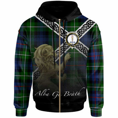 Scottish Kirkpatrick Clan Crest Tartan Hoodie - Scotland Lion Zip-up Tartan Plaid