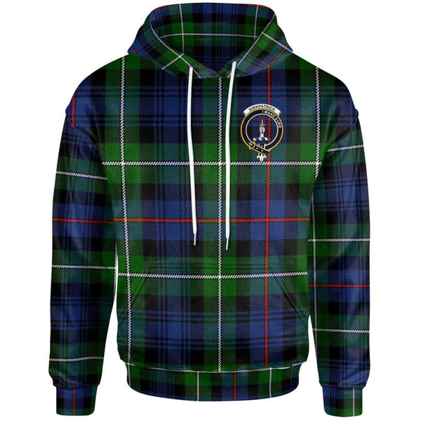 Scottish Kirkpatrick Clan Crest Tartan Hoodie Front Side Tartan Plaid
