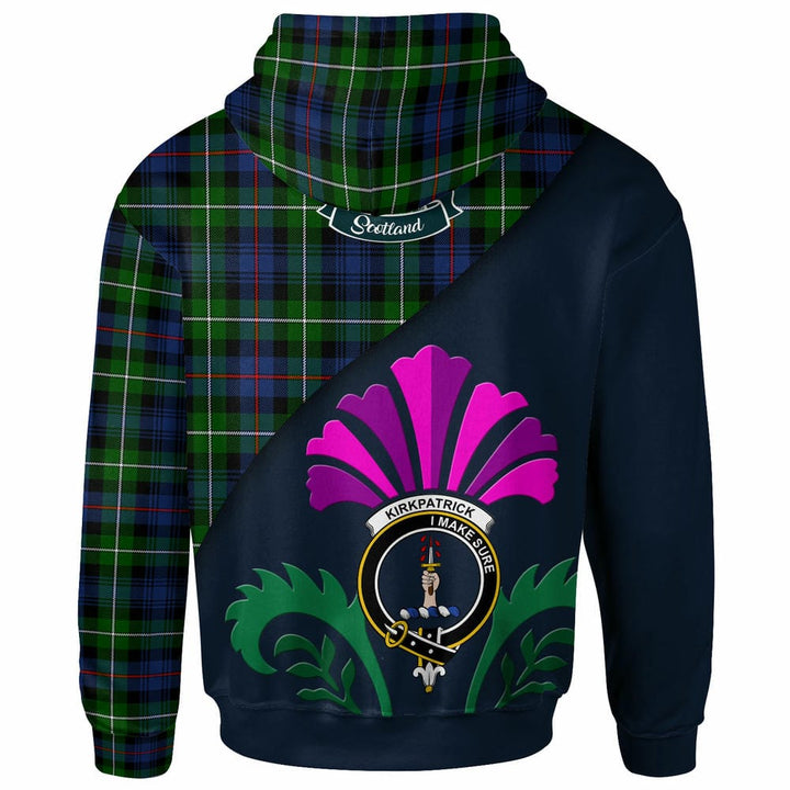 Scottish Kirkpatrick Clan Crest Tartan Hoodie - Scotland Thistle Style Back Side Tartan Plaid