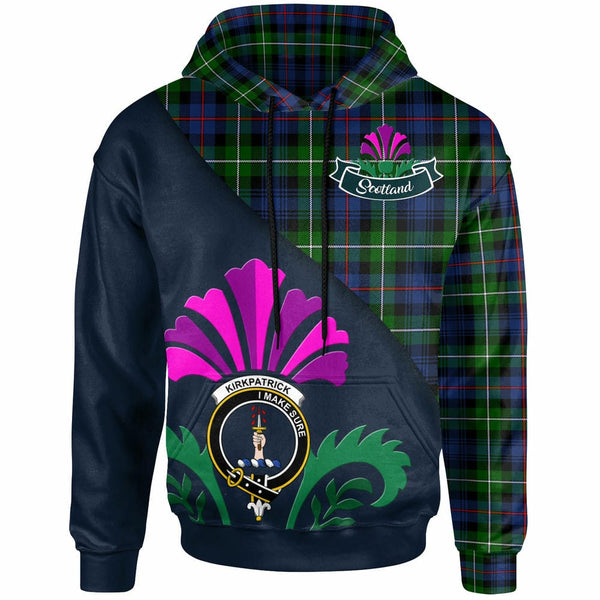 Scottish Kirkpatrick Clan Crest Tartan Hoodie - Scotland Thistle Style Front Side Tartan Plaid
