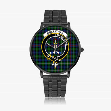 Scottish Kirkpatrick Clan Crest Tartan Instafamous Steel Quartz Watches Tartan Plaid Black 1