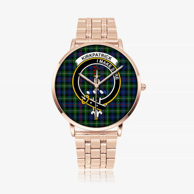 Scottish Kirkpatrick Clan Crest Tartan Instafamous Steel Quartz Watches Tartan Plaid Rose Gold 1