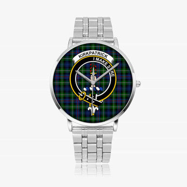 Scottish Kirkpatrick Clan Crest Tartan Instafamous Steel Quartz Watches Tartan Plaid Silver 1