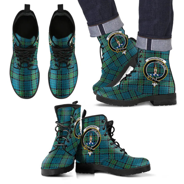 Scottish Kirkpatrick Clan Crest Tartan Leather Boots
