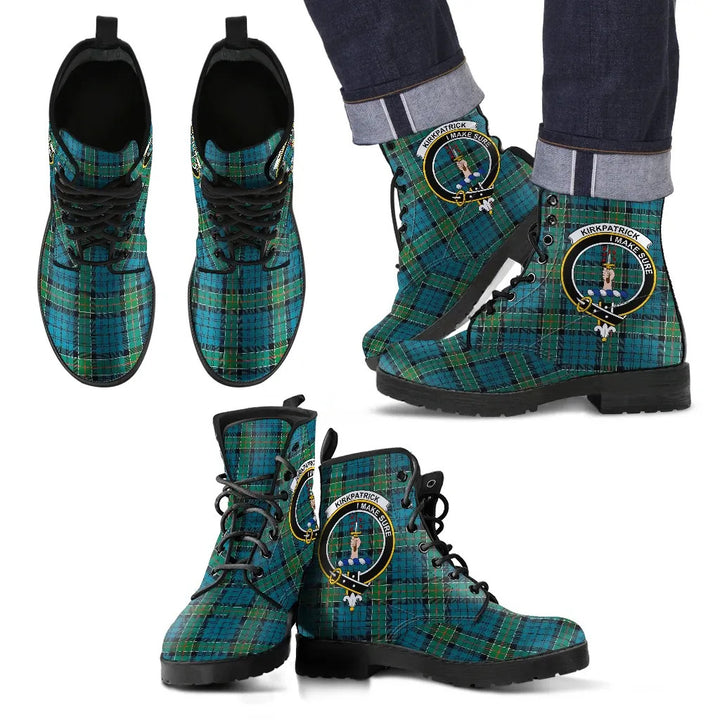 Scottish Kirkpatrick Clan Crest Tartan Leather Boots
