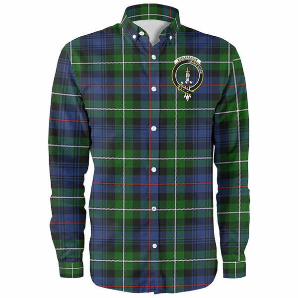 Scottish Kirkpatrick Clan Crest Tartan Long Sleeve Shirt Front Side Tartan Plaid