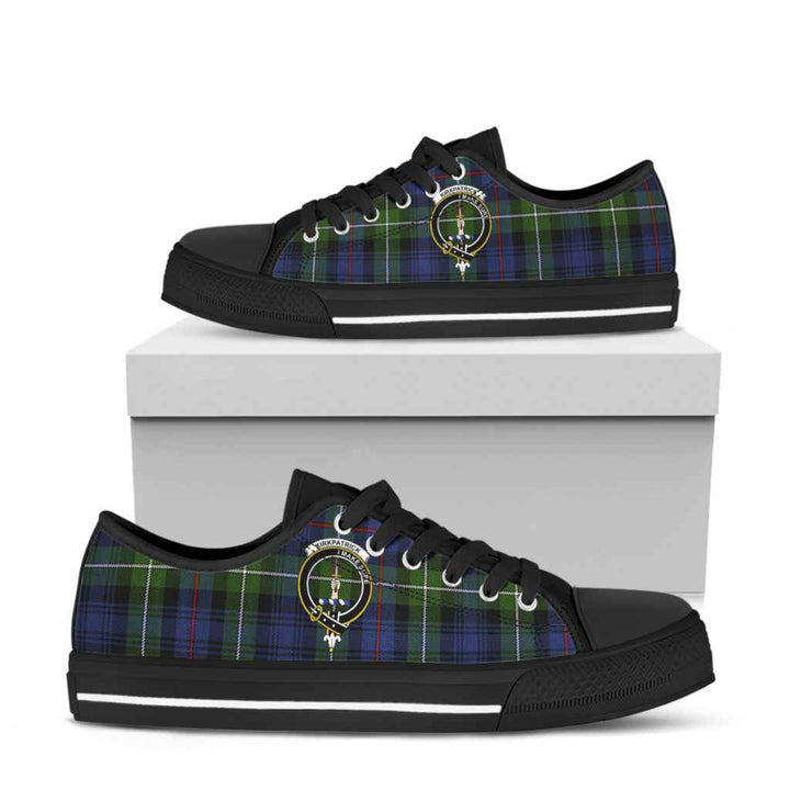 Scottish Kirkpatrick Clan Crest Tartan Low Top Shoes Tartan Plaid Black