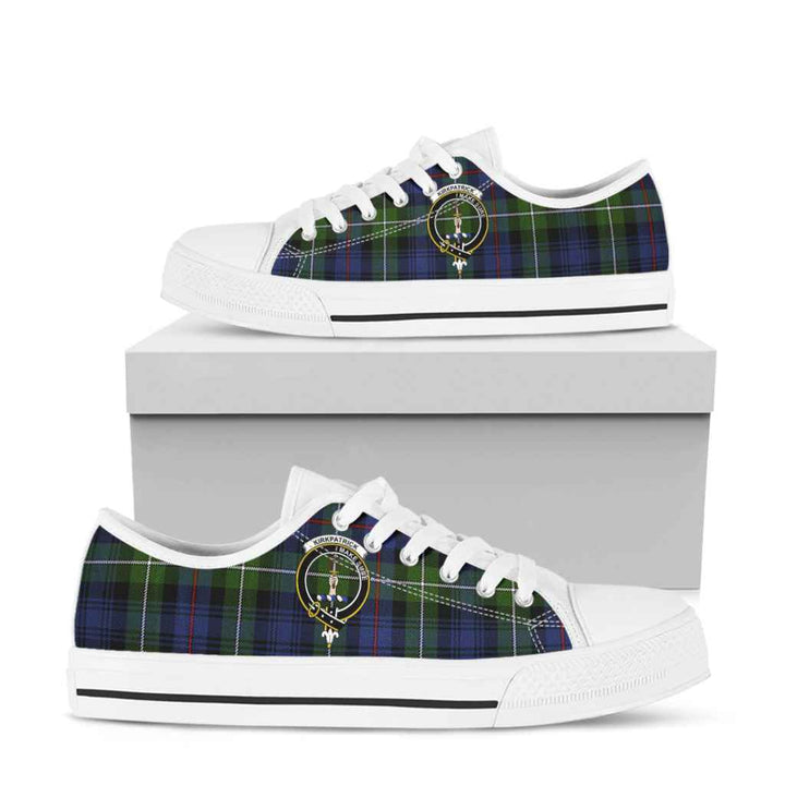 Scottish Kirkpatrick Clan Crest Tartan Low Top Shoes Tartan Plaid White