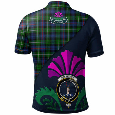 Scottish Kirkpatrick Clan Crest Tartan Polo Shirt - Scotland Thistle Style Back Side Tartan Plaid