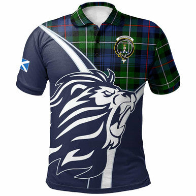 Scottish Kirkpatrick Clan Crest Tartan Polo Shirt - Scottish Flag With Lion Front Side Tartan Plaid
