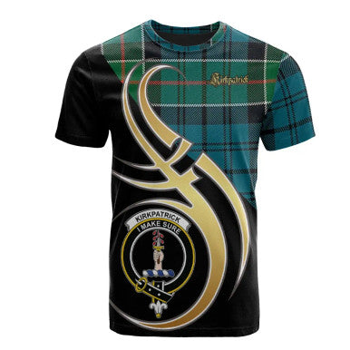 Scottish Kirkpatrick Clan Crest Tartan T-Shirt Believe in Me Front Side Tartan Plaid