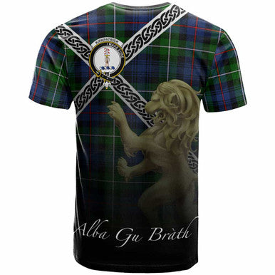 Scottish Kirkpatrick Clan Crest Tartan T-Shirt - Celtic With Scotland Lion Back Side Tartan Plaid